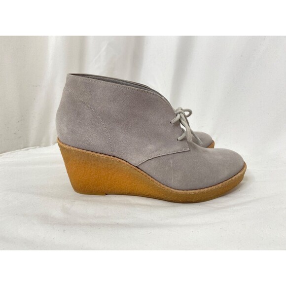 Cole Hann Womens 8.5 Halley Chukka Boots Grey Leather and Brown Wedge Lace Ankle - Picture 6 of 12
